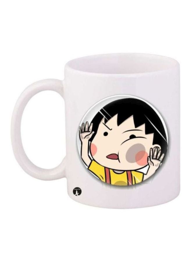 بي بي مج قهوة مزين بطبعة مستوحاة من سلسلة الأنمي "Chibi Maruko Chan" أبيض/أصفر/أسود