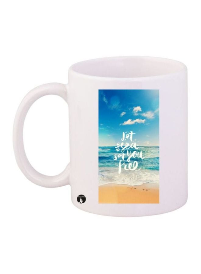 Let Sea Set You Free Quote Printed Coffee Mug White/Blue/Beige