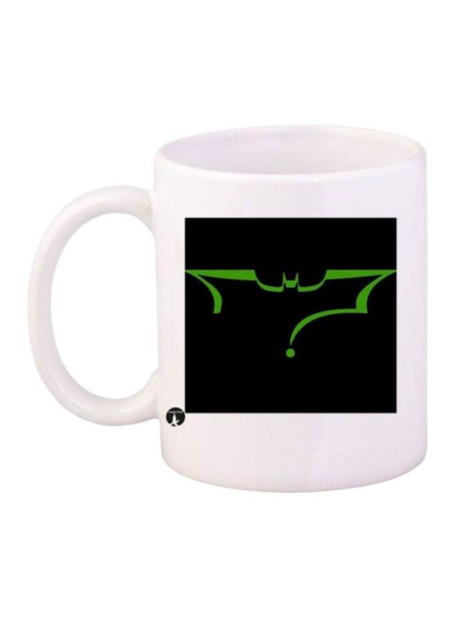 قدح قهوة مطبوع بتصميم شعار Batman أبيض/أسود/أخضر