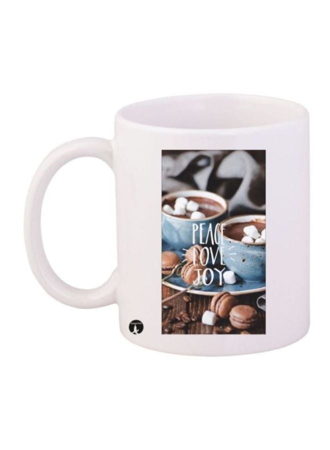 BP Peace Love Joy Printed Coffee Mug White/Blue/Brown