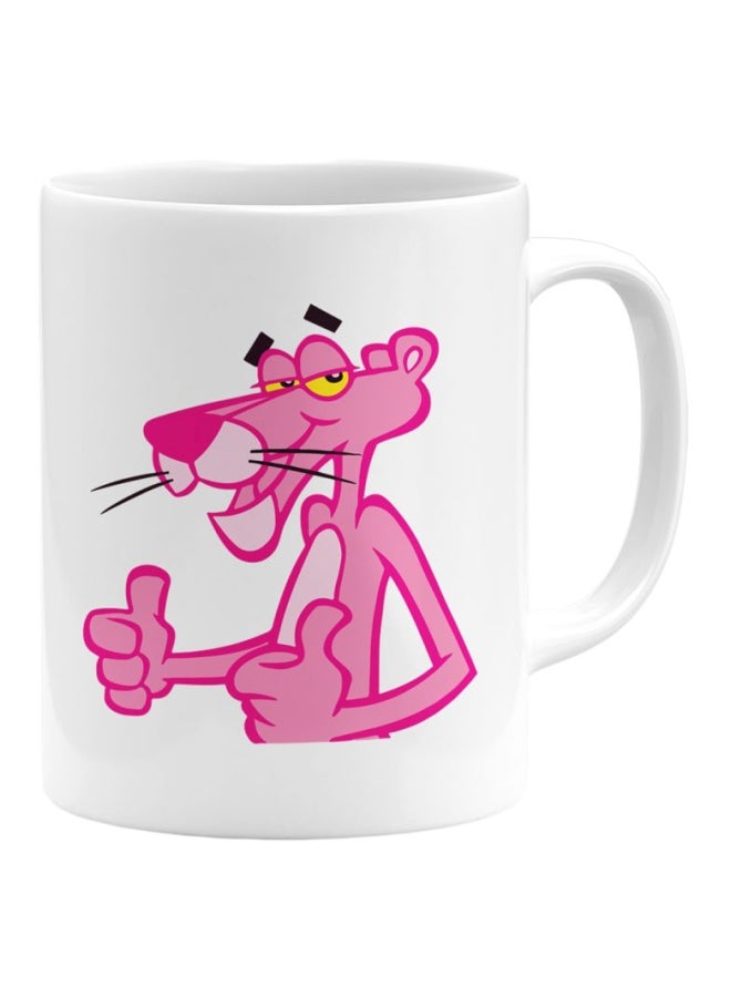 LOUD UNIVERSE Thumbs Up Pink Panther Printed Tumbler With Lid White/Pink - Image 1