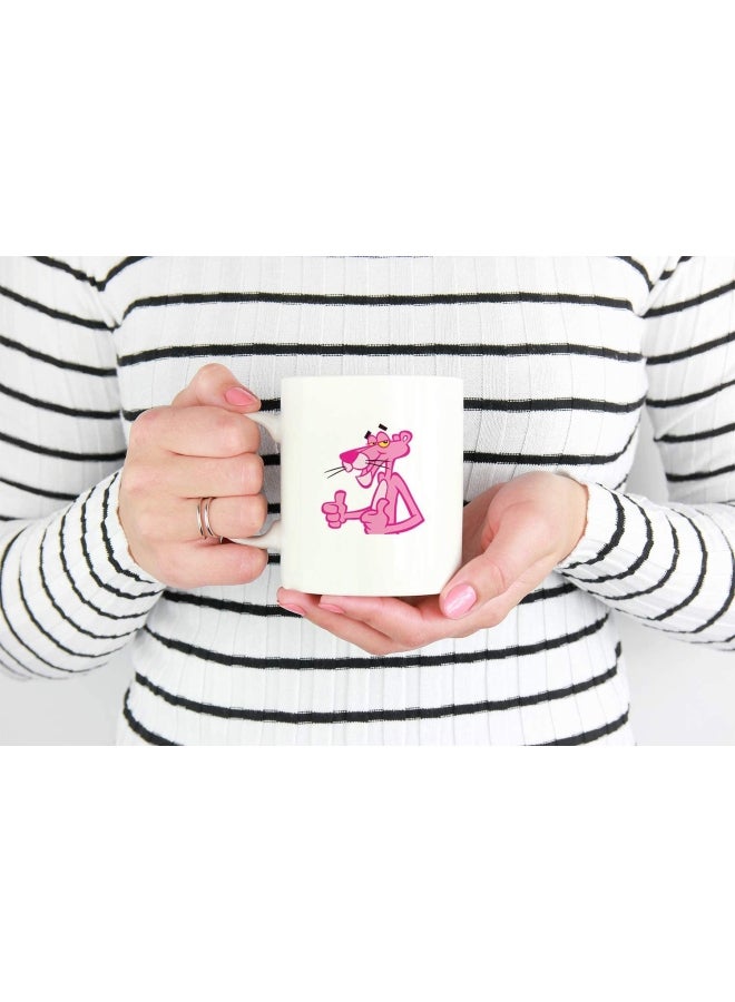 LOUD UNIVERSE Thumbs Up Pink Panther Printed Tumbler With Lid White/Pink - Image 2