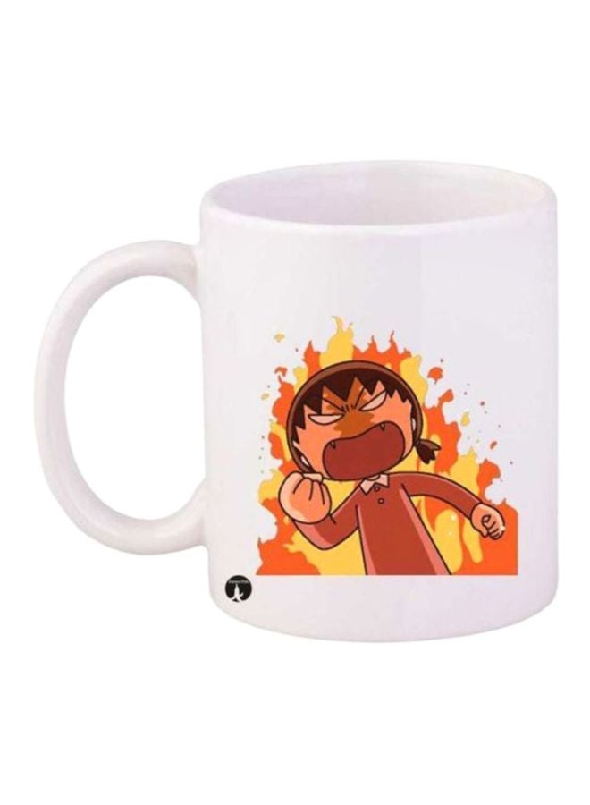 مج قهوة مزين بطبعة مستوحاة من سلسلة الأنمي "Chibi Maruko Chan" أبيض/بني/ أصفر