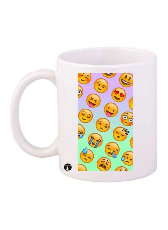 Emojis Printed Coffee Mug White/Yellow/Green
