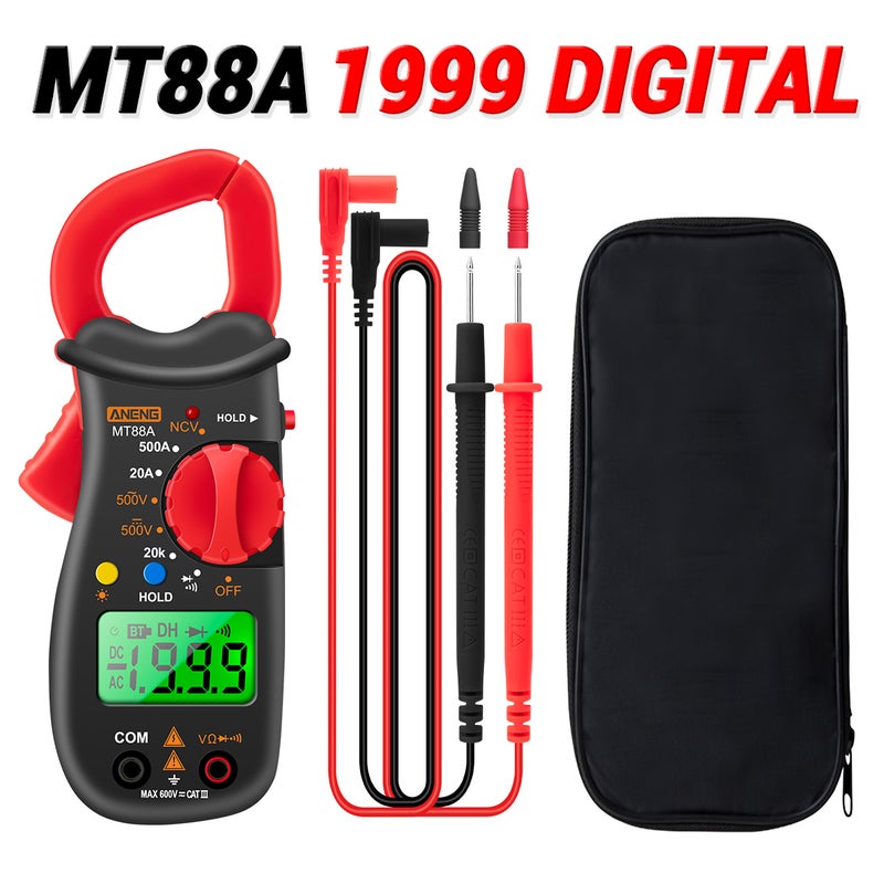 Generic - Clamp Meter Multimeter LCD Digital Universal 1999 Counts Auto Handheld DC/AC Voltage Voltmeter 500A AC Current Ammeter Frequency Capacitance Tester Black /Red 18.00X4.50X10.00cm - Image 1