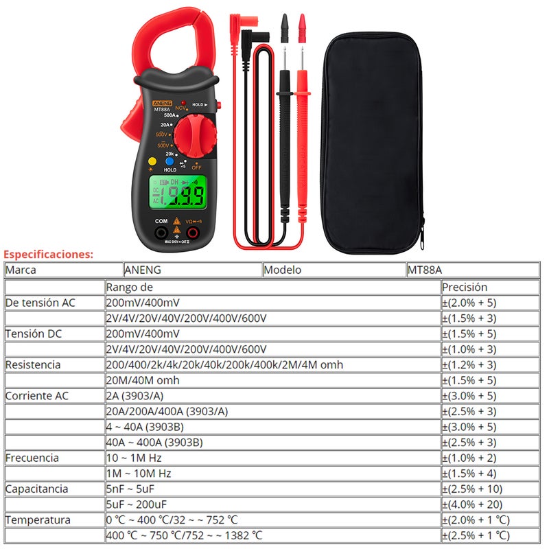 Generic - Clamp Meter Multimeter LCD Digital Universal 1999 Counts Auto Handheld DC/AC Voltage Voltmeter 500A AC Current Ammeter Frequency Capacitance Tester Black /Red 18.00X4.50X10.00cm - Image 1