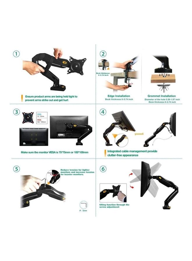 NB NORTH BAYOU - Full Motion Swivel Monitor Arm With Gas Spring black - Image 1