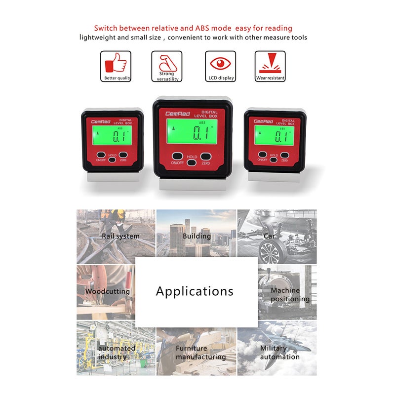 Magnetic Base Digital Level Box Inclinometer Red 12.00X3.70X8.10cm  - Image 2