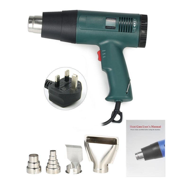 Generic High Quality LCD Digital Temperature Controlled Electric Air Gun Heat Tool Set With 4 Piece Nozzles 1800W AC220V Green 27.80X7.50X26.20cm  - Image 3