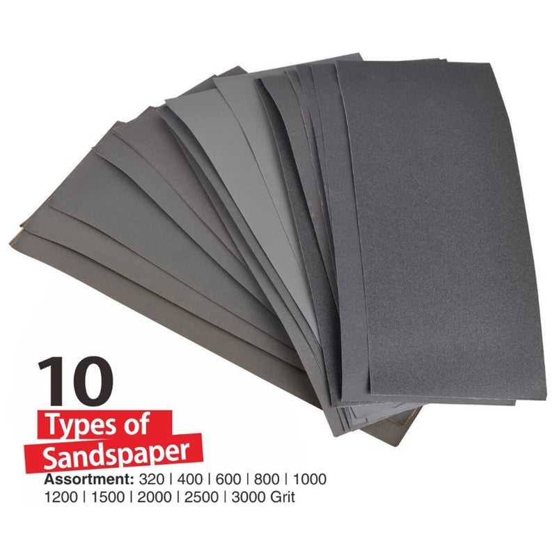 ماركة غير محددة ورق صنفرة للاستخدام الجاف والرطب للاستخدام المزدوج من 100 قطعة أسود 23.00X1.00X9.30سم  - Image 3