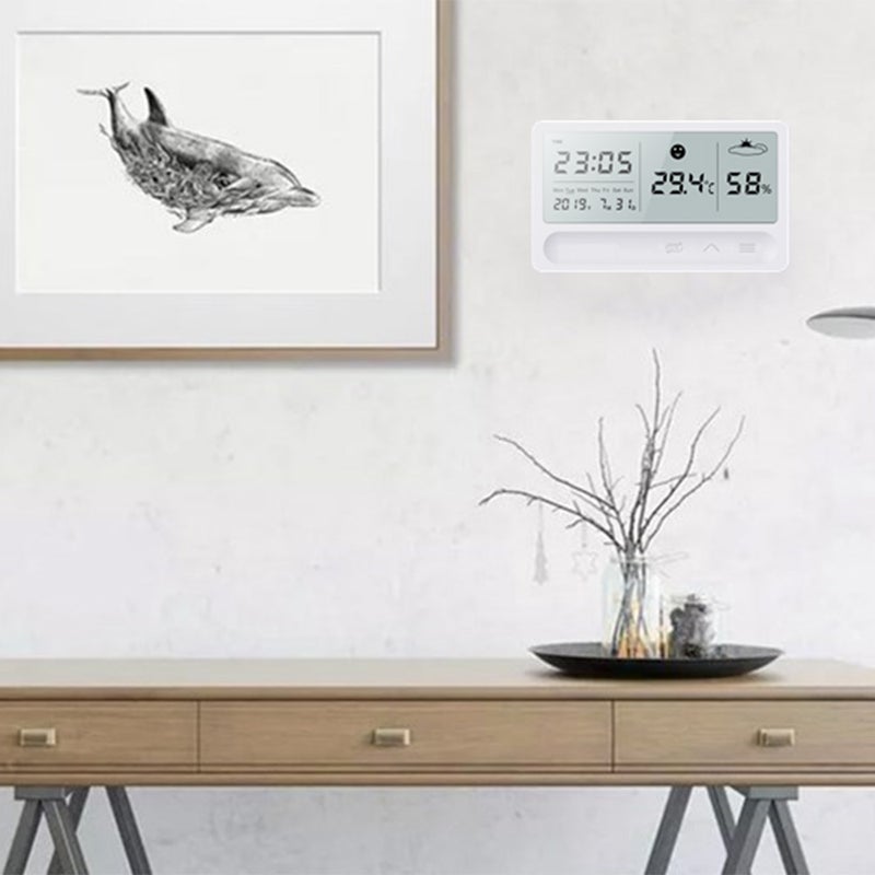 ماركة غير محددة مقياس حرارة رقمي مزود بشاشة LCD لقياس درجة الحرارة والرطوبة في الأماكن الداخلية والخارجية مع تقويم وساعة منبه وخاصية التنبؤ بالطقس أبيض 16.00X2.00X8.50سم  - Image 3