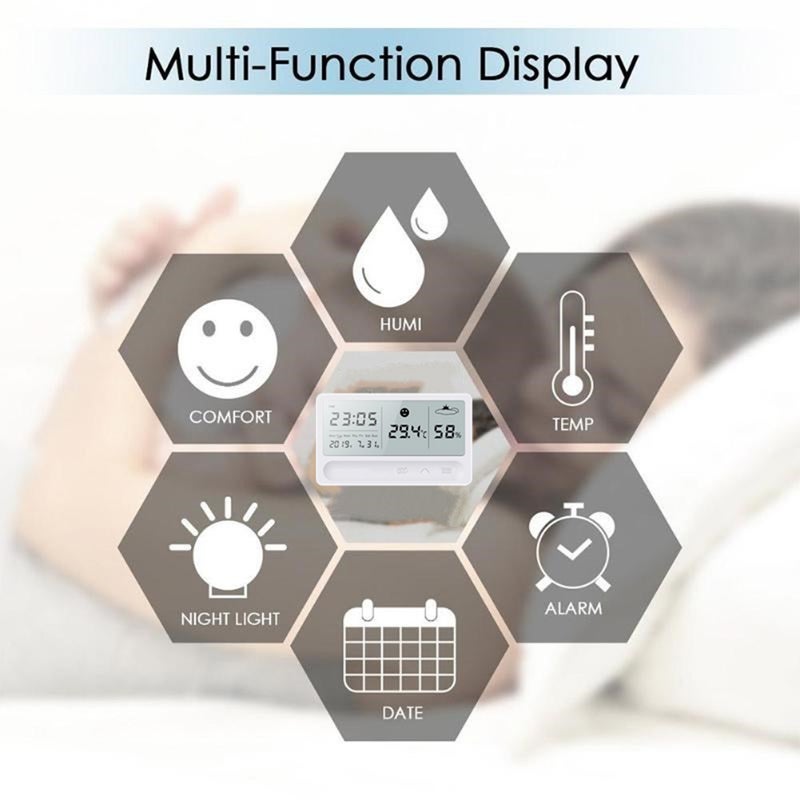 ماركة غير محددة مقياس حرارة رقمي مزود بشاشة LCD لقياس درجة الحرارة والرطوبة في الأماكن الداخلية والخارجية مع تقويم وساعة منبه وخاصية التنبؤ بالطقس أبيض 16.00X2.00X8.50سم  - Image 5