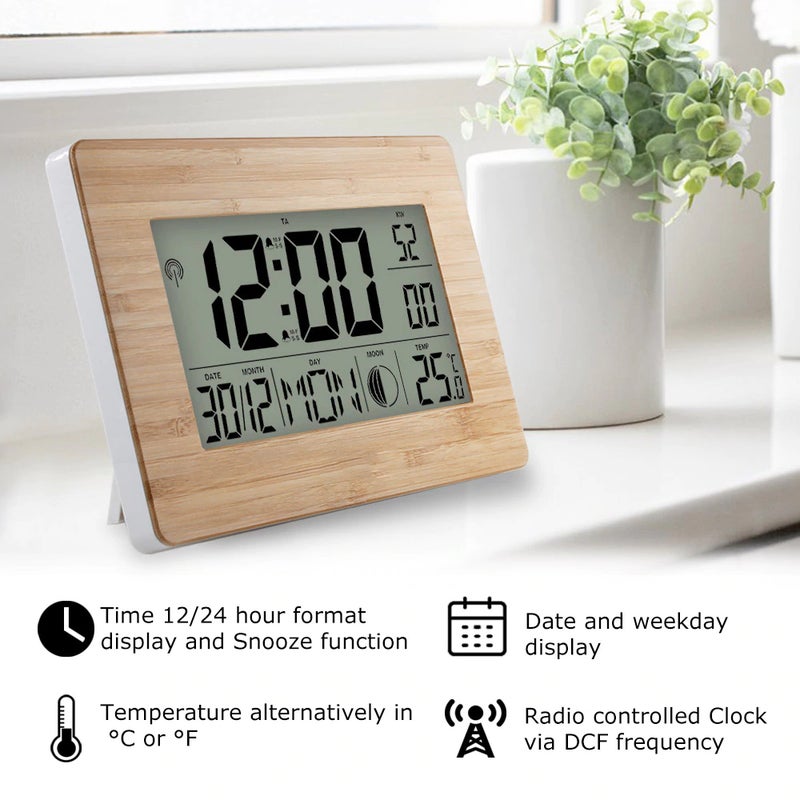 LCD Digital  Multifunction Temperature Table Clocks With Thermometer Khaki 24.20X3.90X17.30cm  - Image 2