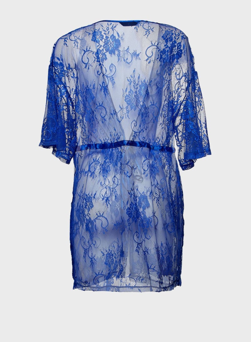 Nayomi Mesh Detail Robe Blue  - Image 2