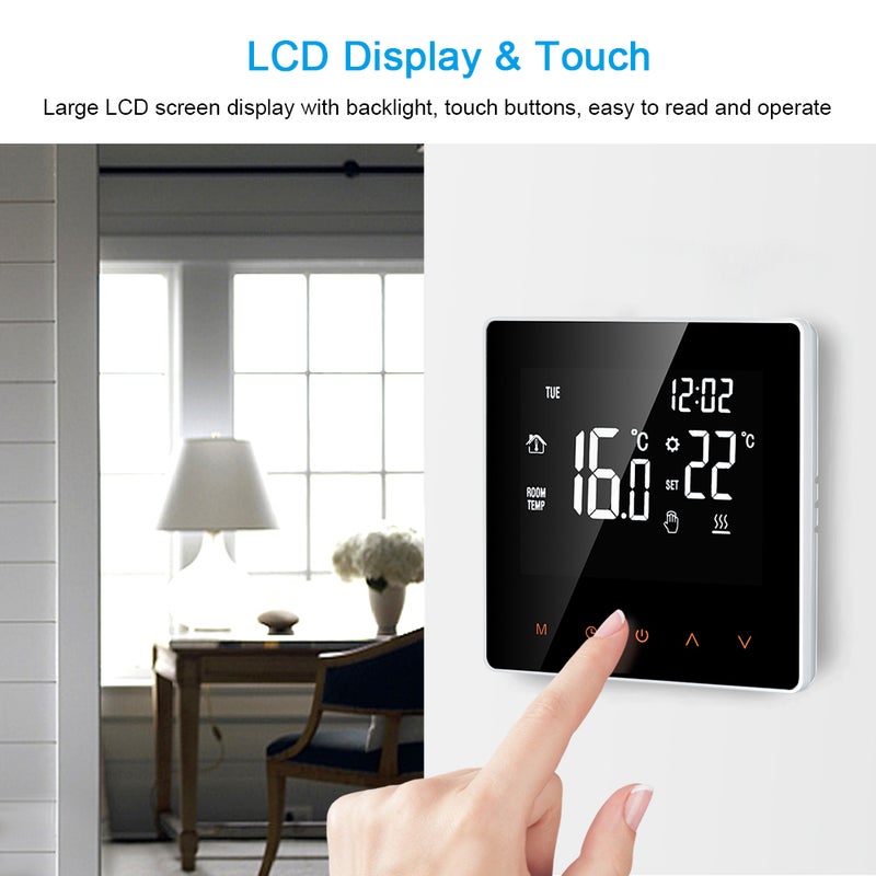 LCD Display Week Programmable Anti Freeze Function Water Heating Thermostat For Home School Office Hotel White 14.50X6.50X9.50cm - Image 1