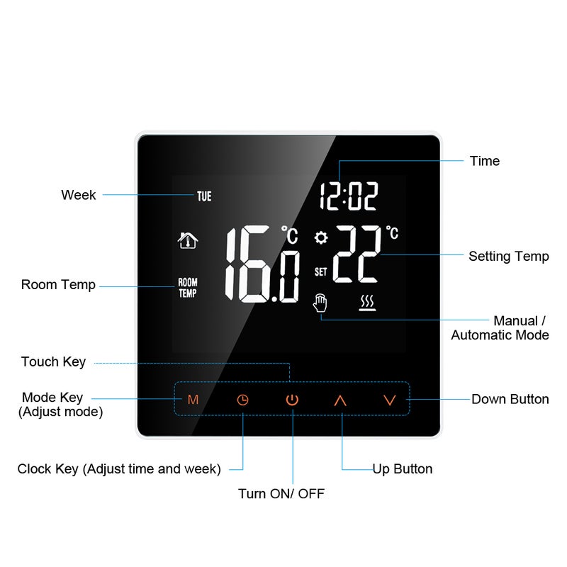 LCD Display Week Programmable Anti Freeze Function Water Heating Thermostat For Home School Office Hotel White 14.50X6.50X9.50cm - Image 3