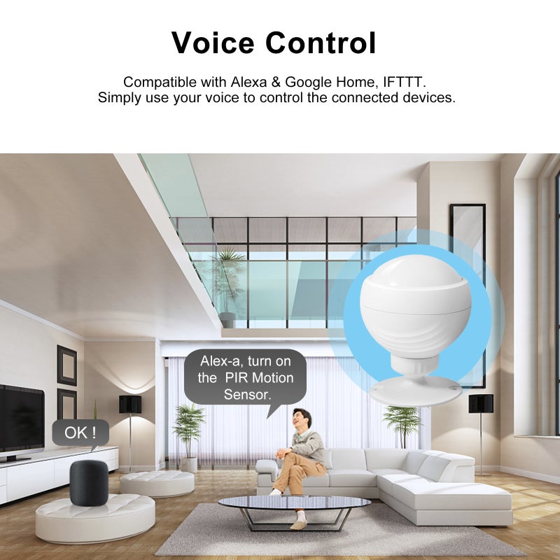 WIFI PIR Motion Wireless Passive Infrared Detector Security Burglar Alarm Sensor Tuya APP Control Smart Home White 8*6.5*6.5cm  - Image 2