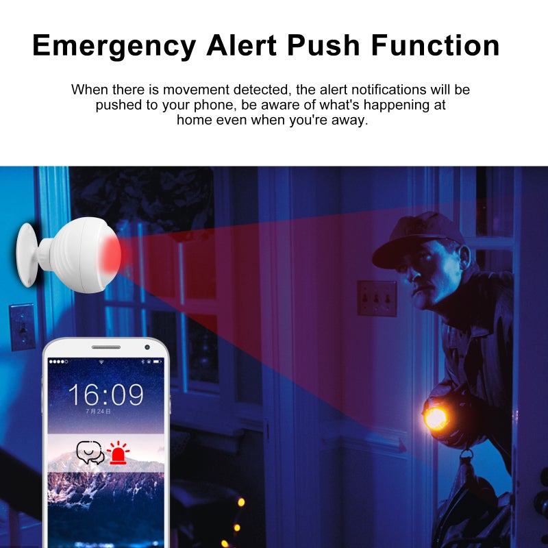 WIFI PIR Motion Wireless Passive Infrared Detector Security Burglar Alarm Sensor Tuya APP Control Smart Home White 8*6.5*6.5cm  - Image 3