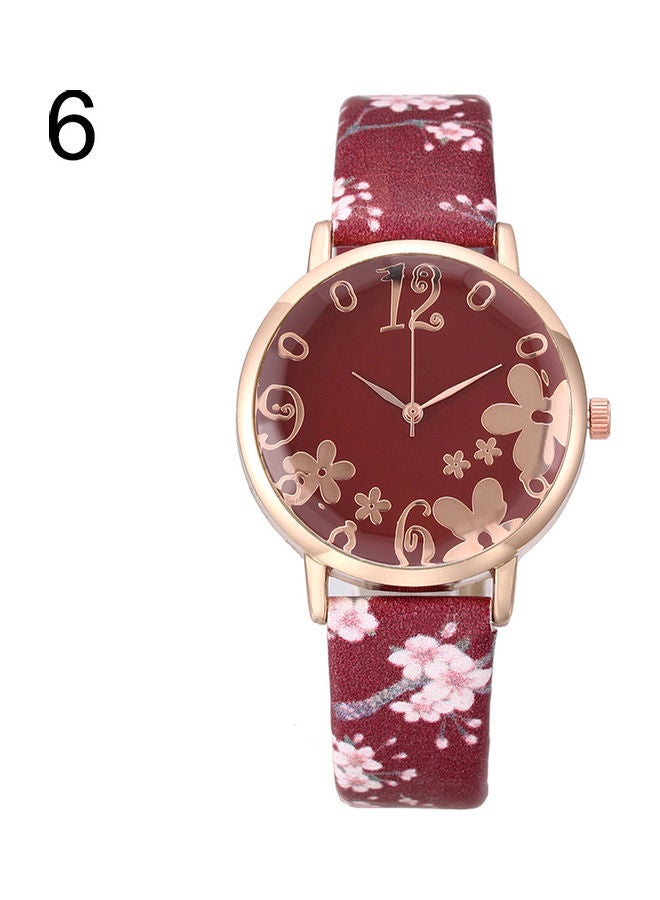 women Creative Floral Round Dial Analog Faux Leather Band Women Quartz Wrist Watch - Image 1