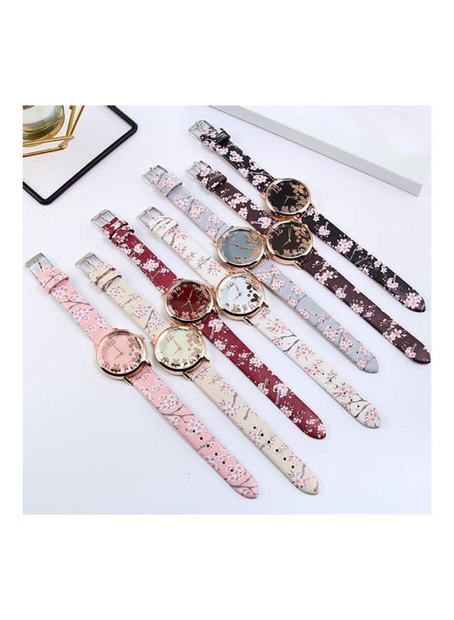 women Creative Floral Round Dial Analog Faux Leather Band Women Quartz Wrist Watch - Image 4