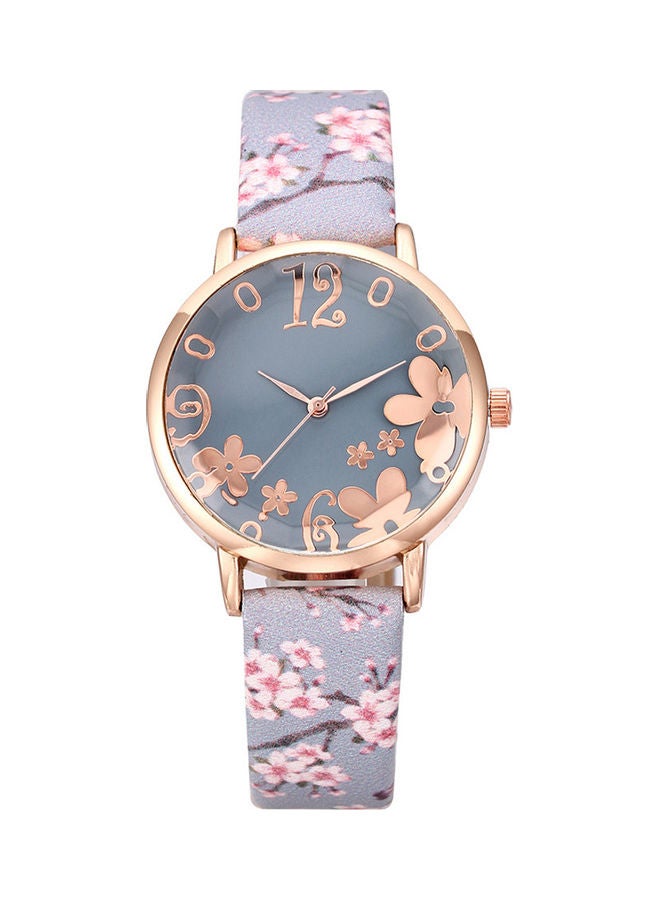 women Creative Floral Round Dial Analog Faux Leather Band Women Quartz Wrist Watch - Image 5