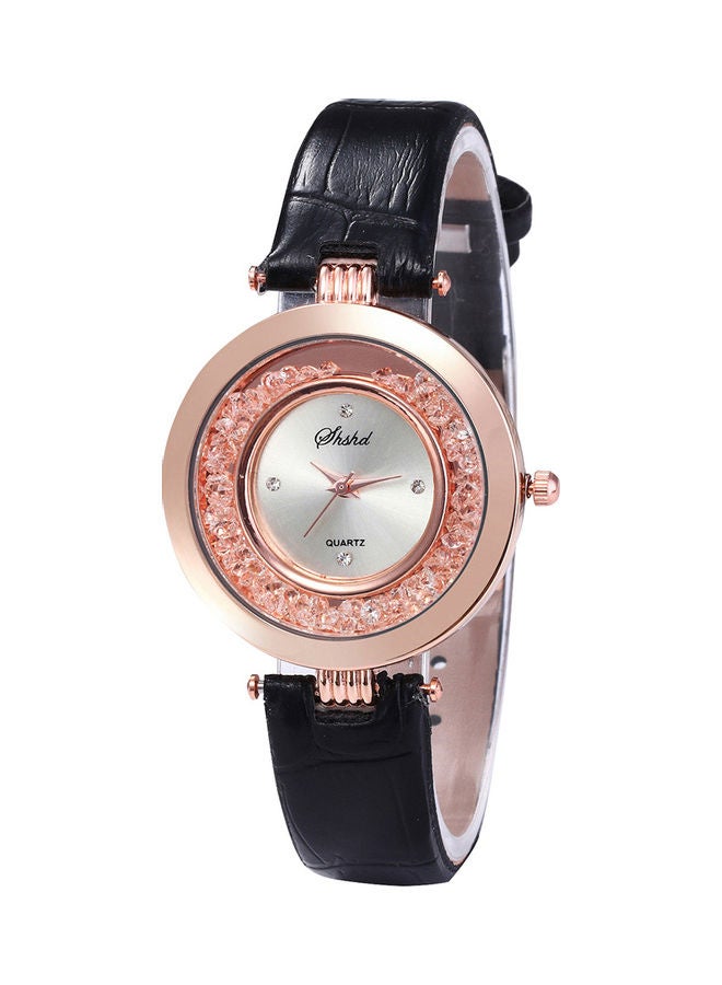women Fashion Woman's Shiny Rhinestones Quicksand Faux Leather Quartz Wrist Watch - Image 1
