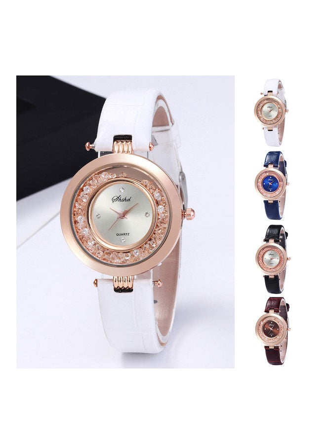 women Fashion Woman's Shiny Rhinestones Quicksand Faux Leather Quartz Wrist Watch - Image 2
