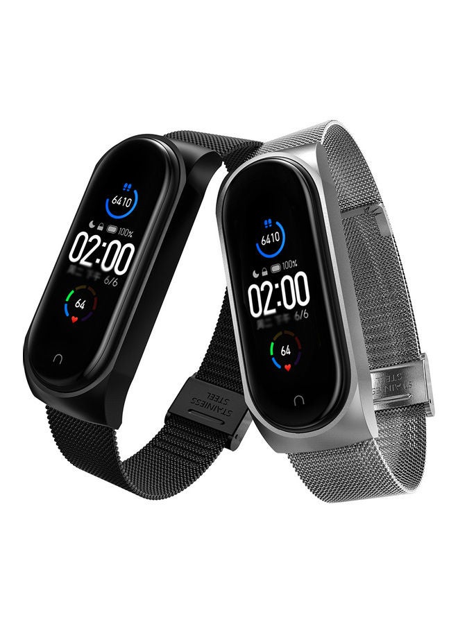 Smartwatch Band Replacement Bracelet Strap Watch Belt Double Elastic Buckle Stainless Steel Metal Wrist Strap Compatible with Xiaomi Mi Band 5 - Image 2