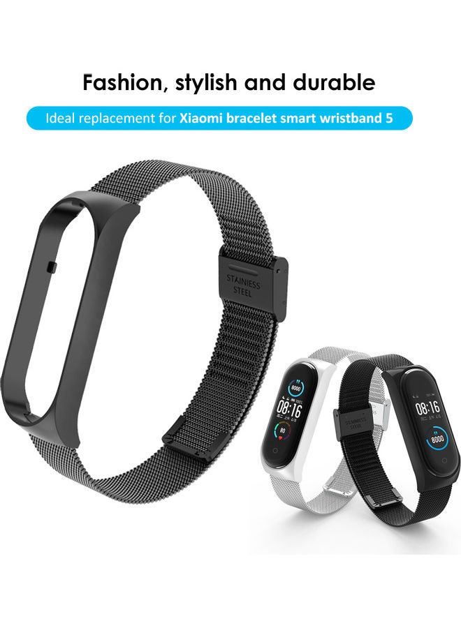 Smartwatch Band Replacement Bracelet Strap Watch Belt Double Elastic Buckle Stainless Steel Metal Wrist Strap Compatible with Xiaomi Mi Band 5 - Image 3