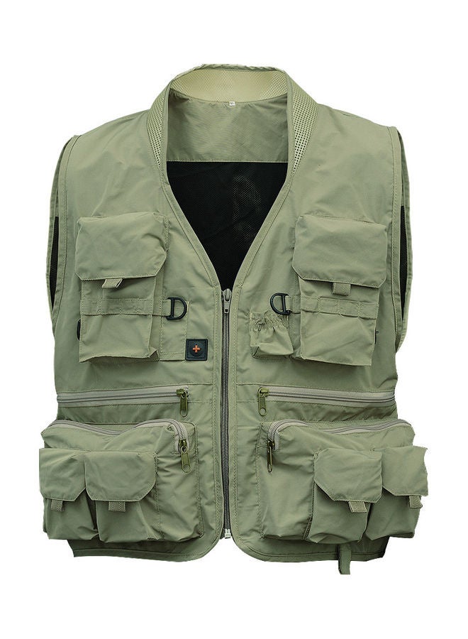 Men's Multifunction Pockets Travels Sports Fishing Vest Outdoor Vest L Khaki 12*12*12cm - Image 1