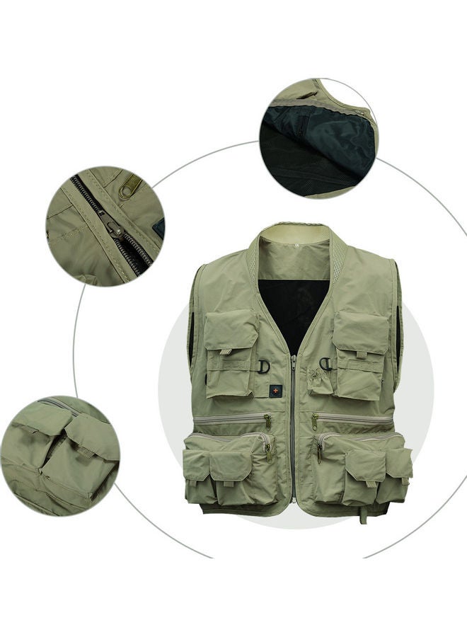 Men's Multifunction Pockets Travels Sports Fishing Vest Outdoor Vest L Khaki 12*12*12cm - Image 5