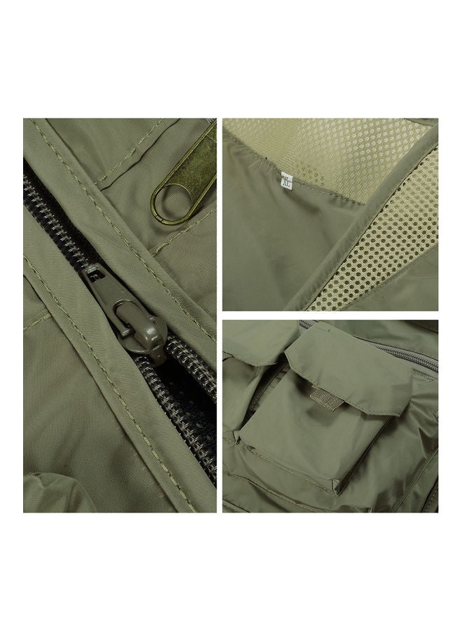 Men's Multifunction Pockets Travels Sports Fishing Vest Outdoor Vest L Khaki 12*12*12cm - Image 4