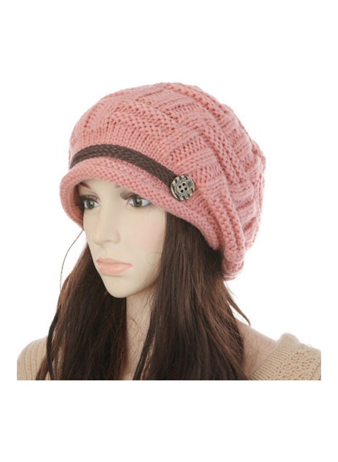 Generic Women Winter Knitted Braided Beanie Hats Cabled Checker Pattern Hat Beret Slouchy Button Leather Belt Cap 25.0x15.0x2.0cm  - Image 1
