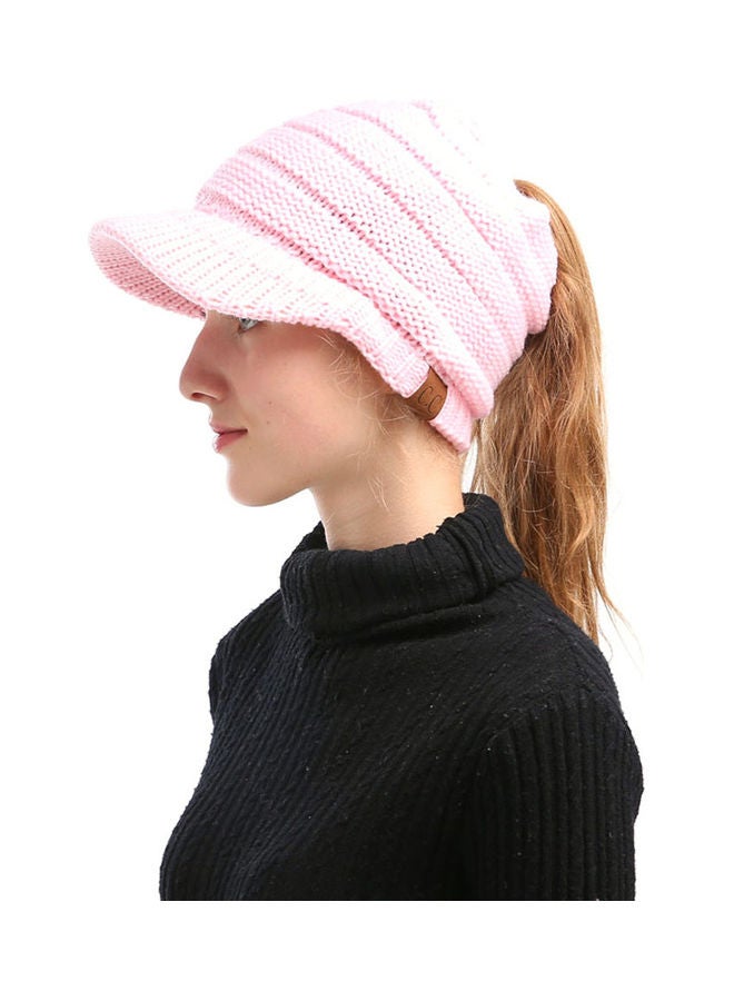 Generic Winter Women Girl Soft Warm Knitted Thicken Hat Ponytail Beanie Caps with Visor Outdoor Snow Ski Sports Cap 20.0x15.0x4.0cm  - Image 2