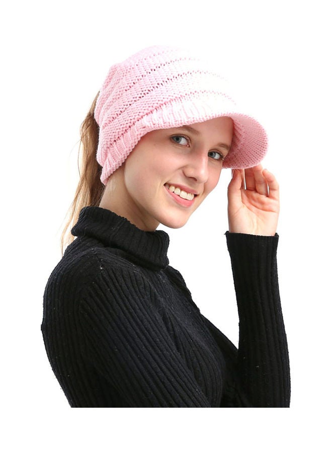Generic Winter Women Girl Soft Warm Knitted Thicken Hat Ponytail Beanie Caps with Visor Outdoor Snow Ski Sports Cap 20.0x15.0x4.0cm  - Image 1