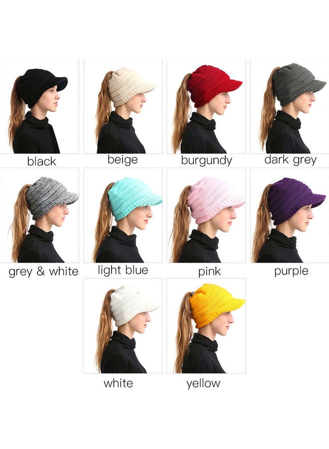 Generic Winter Women Girl Soft Warm Knitted Thicken Hat Ponytail Beanie Caps with Visor Outdoor Snow Ski Sports Cap 20.0x15.0x4.0cm  - Image 3