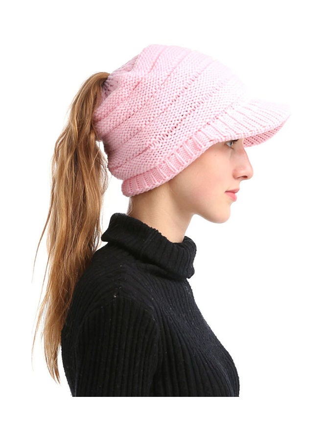 Generic Winter Women Girl Soft Warm Knitted Thicken Hat Ponytail Beanie Caps with Visor Outdoor Snow Ski Sports Cap 20.0x15.0x4.0cm  - Image 4