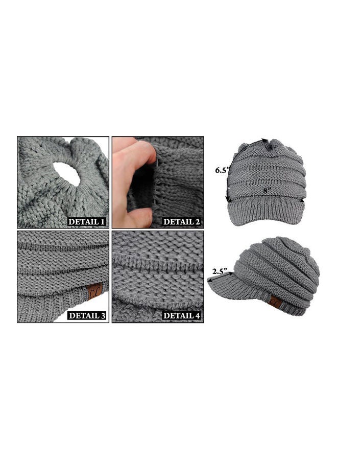 Generic Winter Women Girl Soft Warm Knitted Thicken Hat Ponytail Beanie Caps with Visor Outdoor Snow Ski Sports Cap 20.0x15.0x4.0cm  - Image 5