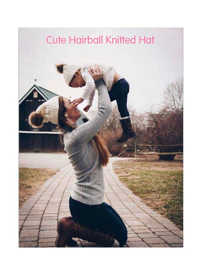 Generic Winter Warm Women Knitted Crochet Wool Hat Hair Ball Earmuffs Caps Infant Toddler Kid Cute Hairball Beanie Cap 25.0x15.0x3.0cm  - Image 4