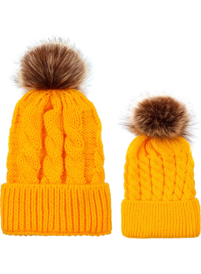 Generic Winter Warm Women Knitted Crochet Wool Hat Hair Ball Earmuffs Caps Infant Toddler Kid Cute Hairball Beanie Cap 25.0x15.0x3.0cm  - Image 3