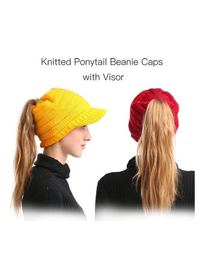 Generic Winter Women Girl Soft Warm Knitted Thicken Hat Ponytail Beanie Caps with Visor Outdoor Snow Ski Sports Cap 20.0x15.0x4.0cm  - Image 2