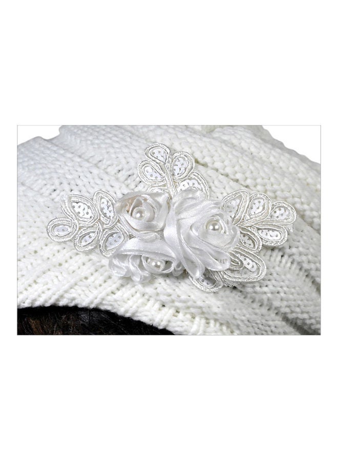 Winter Women Cable Knitted Visor Hat with Flower Accent Thick Soft Warm Beanie Hats Wool Cap 25.0x18.0x4.0cm
