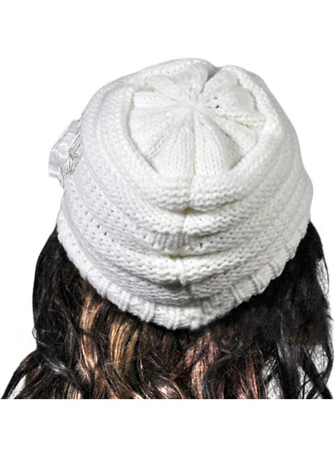 Winter Women Cable Knitted Visor Hat with Flower Accent Thick Soft Warm Beanie Hats Wool Cap 25.0x18.0x4.0cm
