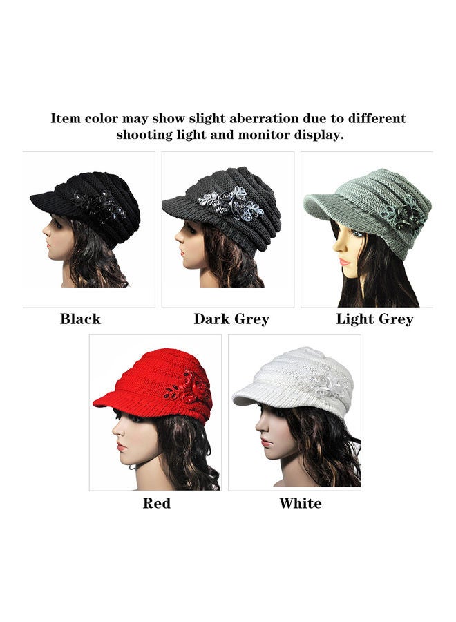 Winter Women Cable Knitted Visor Hat with Flower Accent Thick Soft Warm Beanie Hats Wool Cap 25.0x18.0x4.0cm