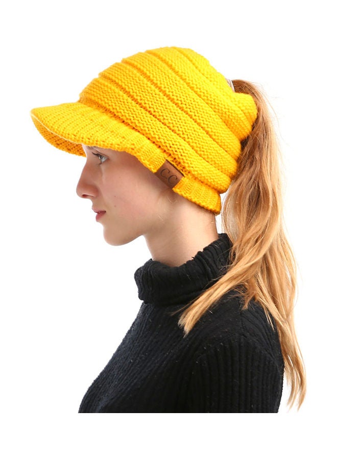 Generic Winter Women Girl Soft Warm Knitted Thicken Hat Ponytail Beanie Caps with Visor Outdoor Snow Ski Sports Cap 20.0x15.0x4.0cm  - Image 3