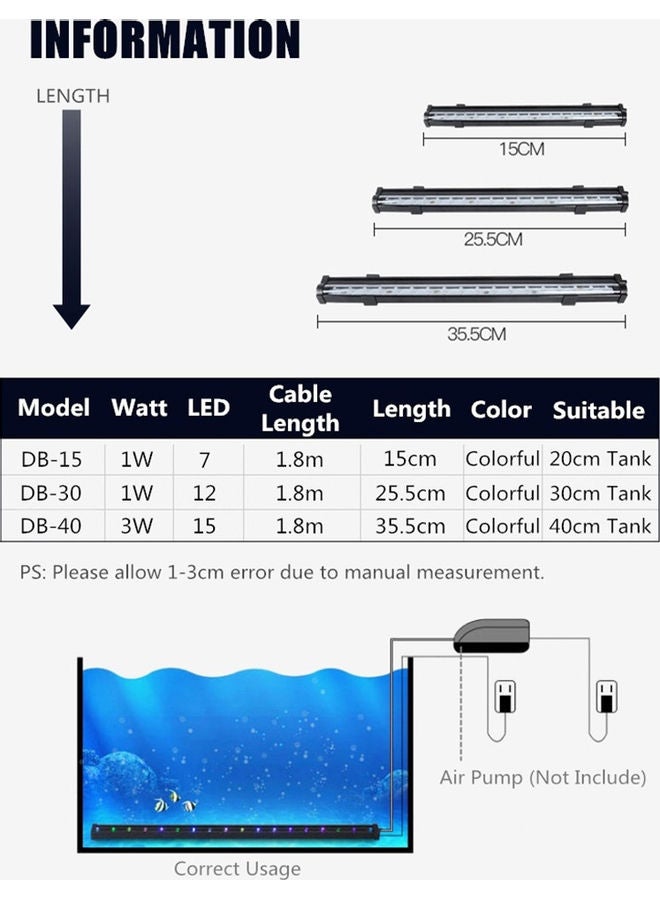 مصباح LED بـ7 ألوان متغيرة لحوض السمك مزود بفقاعات إضاءة غاطسة أسود 36*36*36سم - Image 4