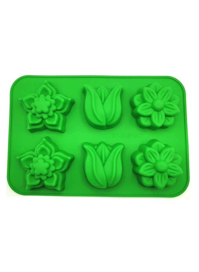 أسمات قالب خبز من السيليكون بتصميم زهور من 6 تجاويف أخضر 31x21سم