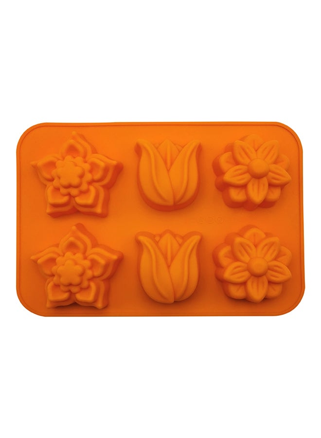 قالب خبز من السيليكون بتصميم زهور مكون من 6 تجاويف برتقالي 31x21سم