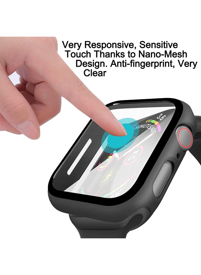 Generic - Protective Case With Tempered Glass Screen Protector For Apple Watch 44 mm Black/Clear Black/Clear - Image 1