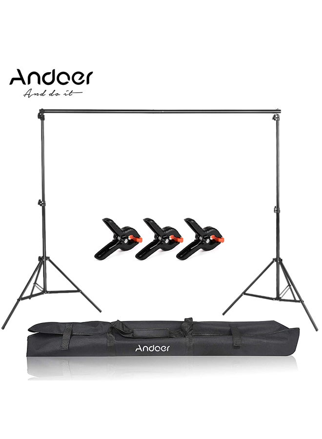 ANDOER - 10ft Studio Backdrop Adjustable Photography Background Support System With Carrying Bag And Backdrop Clamps Black - Image 1